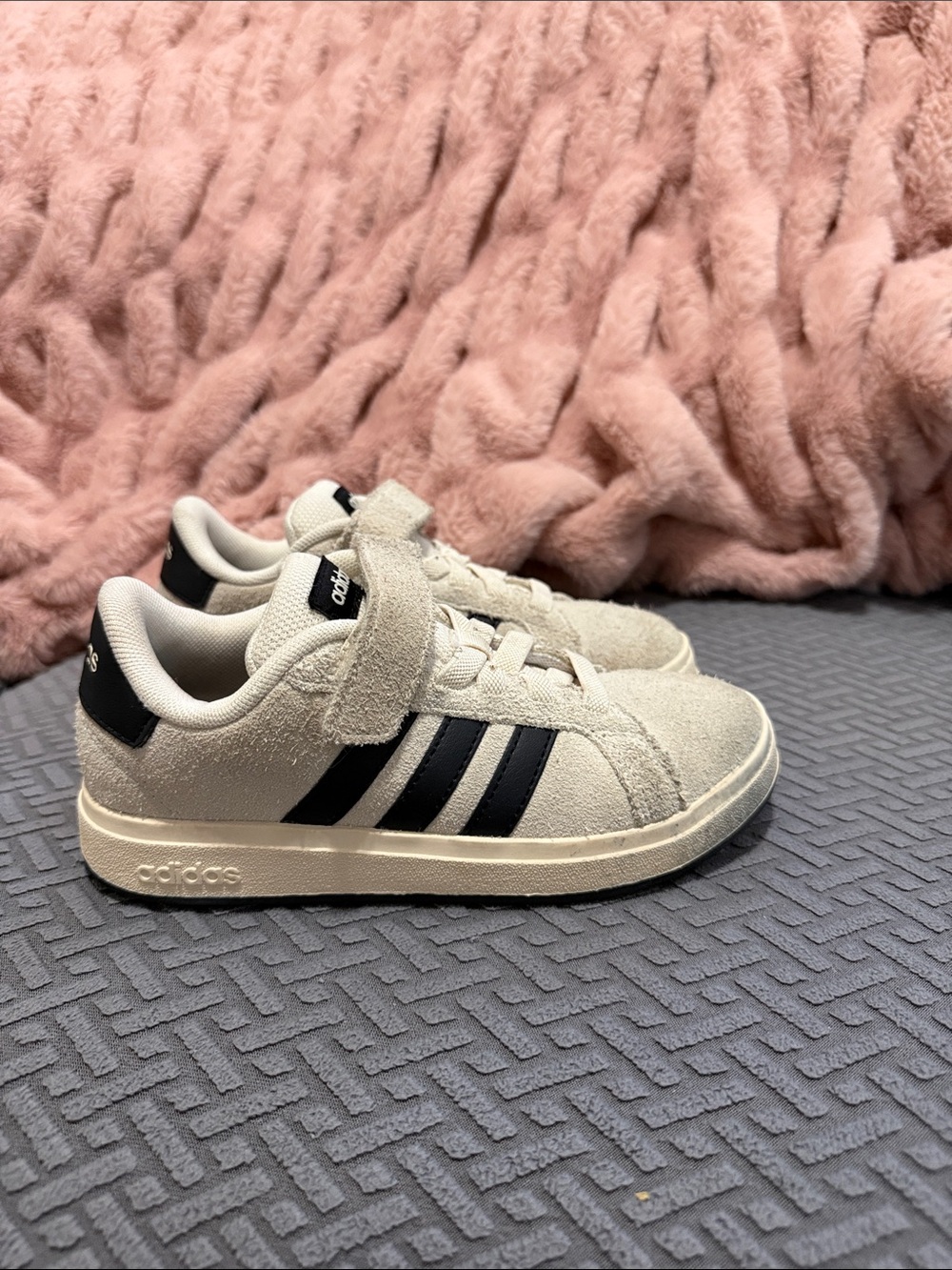 adidas Kids Cream Suede Sneakers with Black Stripes